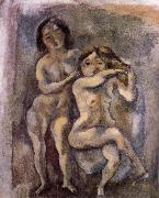 Jules Pascin Gril with sheila are hackle golden hair oil painting